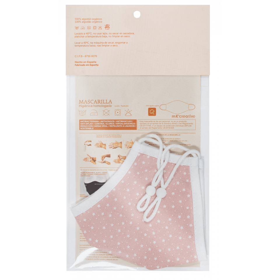 Mascarilla algodón orgánico reversible mediana flores homologada con protección +90%