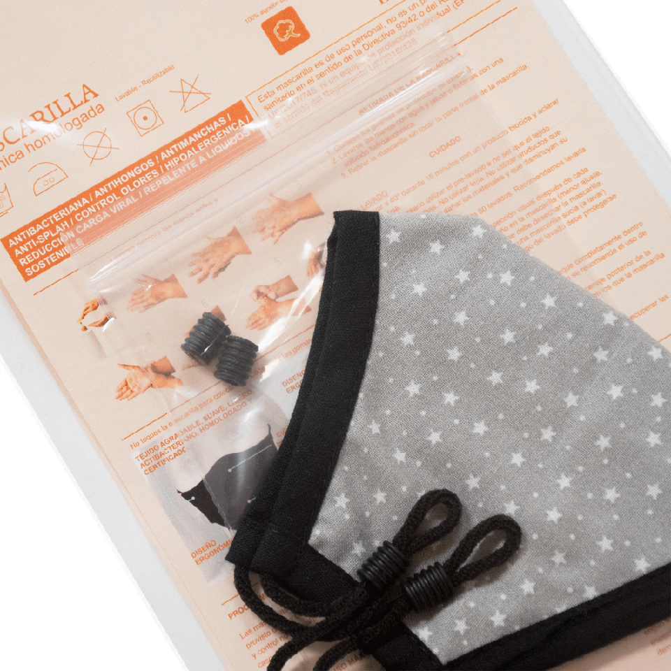 Mascarilla algodón orgánico reversible súper grande camuflaje kaki homologada con protección +90%