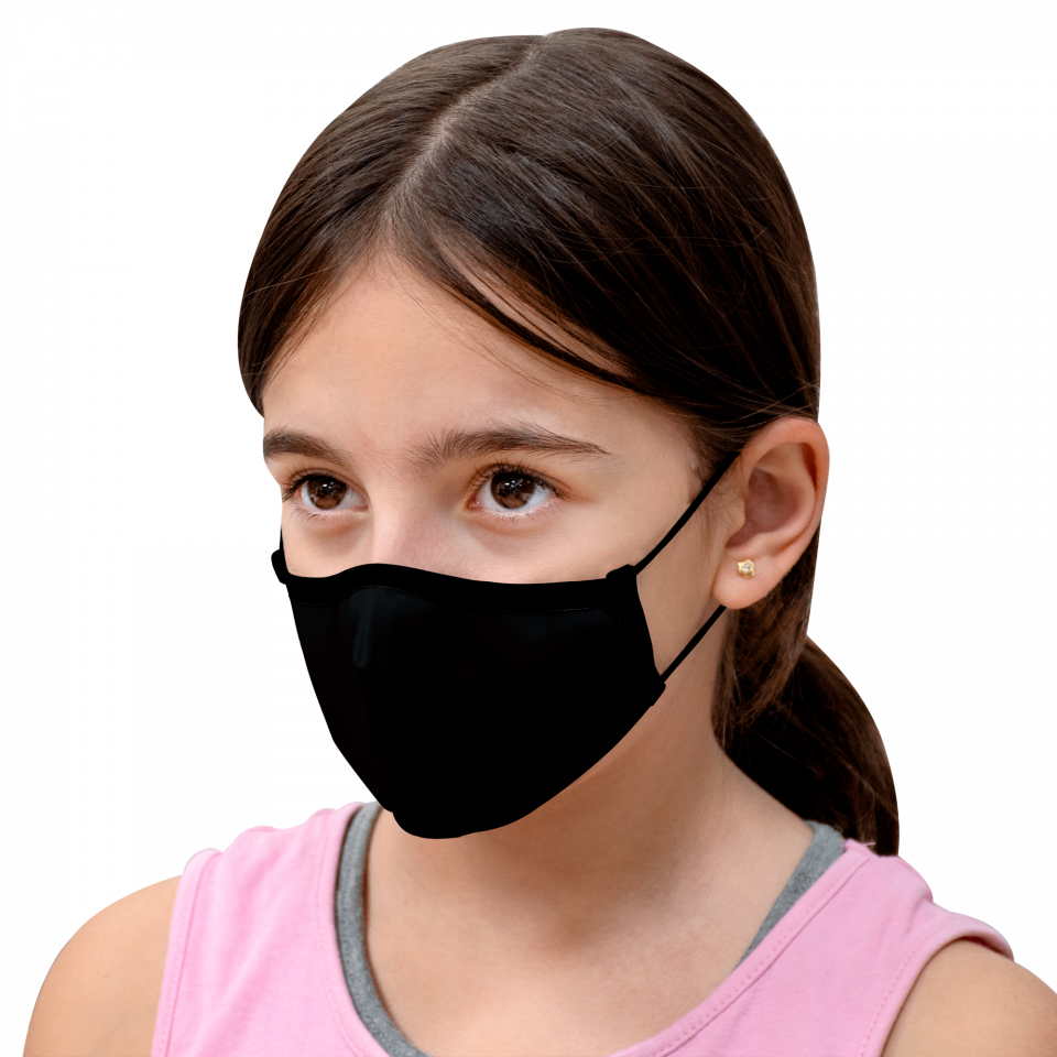 Mascarilla algodón orgánico reversible pequeña caqui y negra homologada con protección +90% personalizada