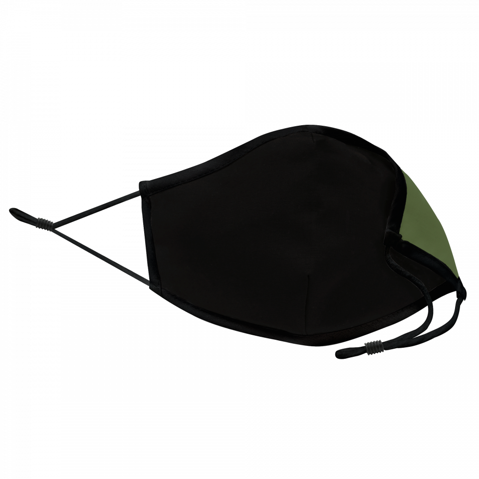 Mascarilla algodón orgánico reversible pequeña caqui y negra homologada con protección +90% personalizada