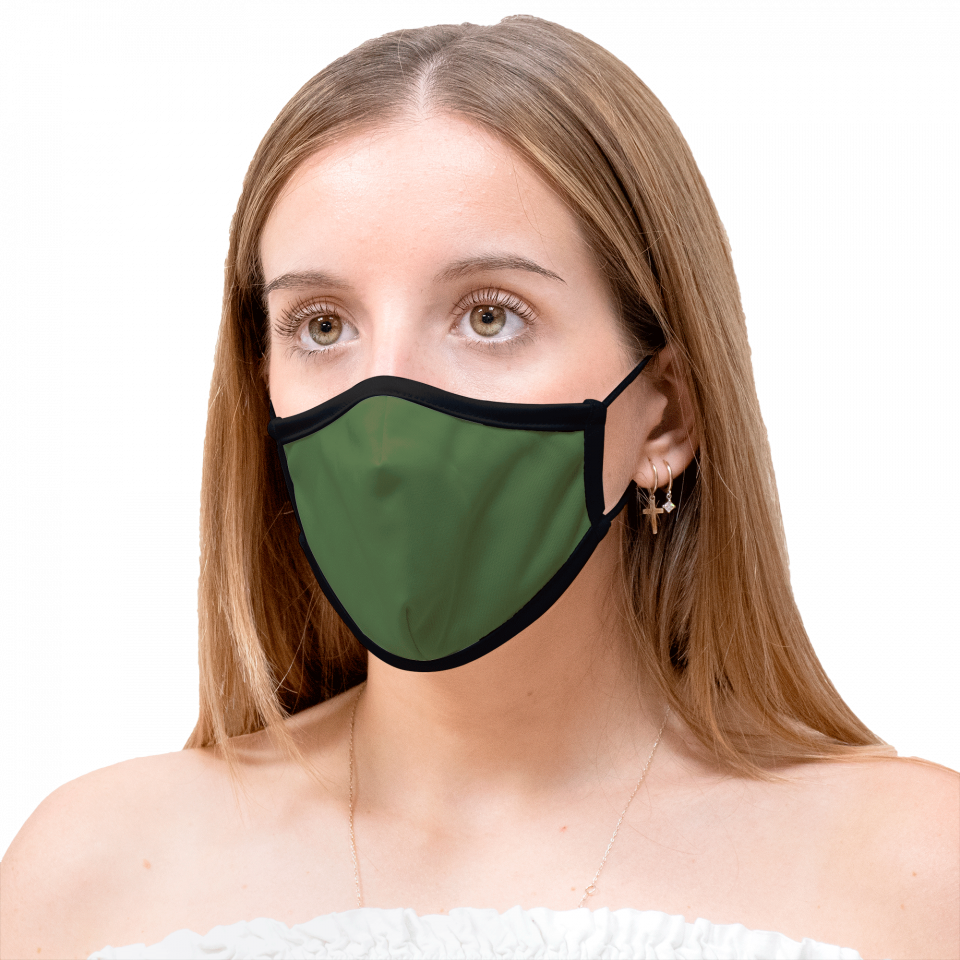 Mascarilla algodón orgánico reversible mediana caqui y negra homologada con protección +90% personalizada