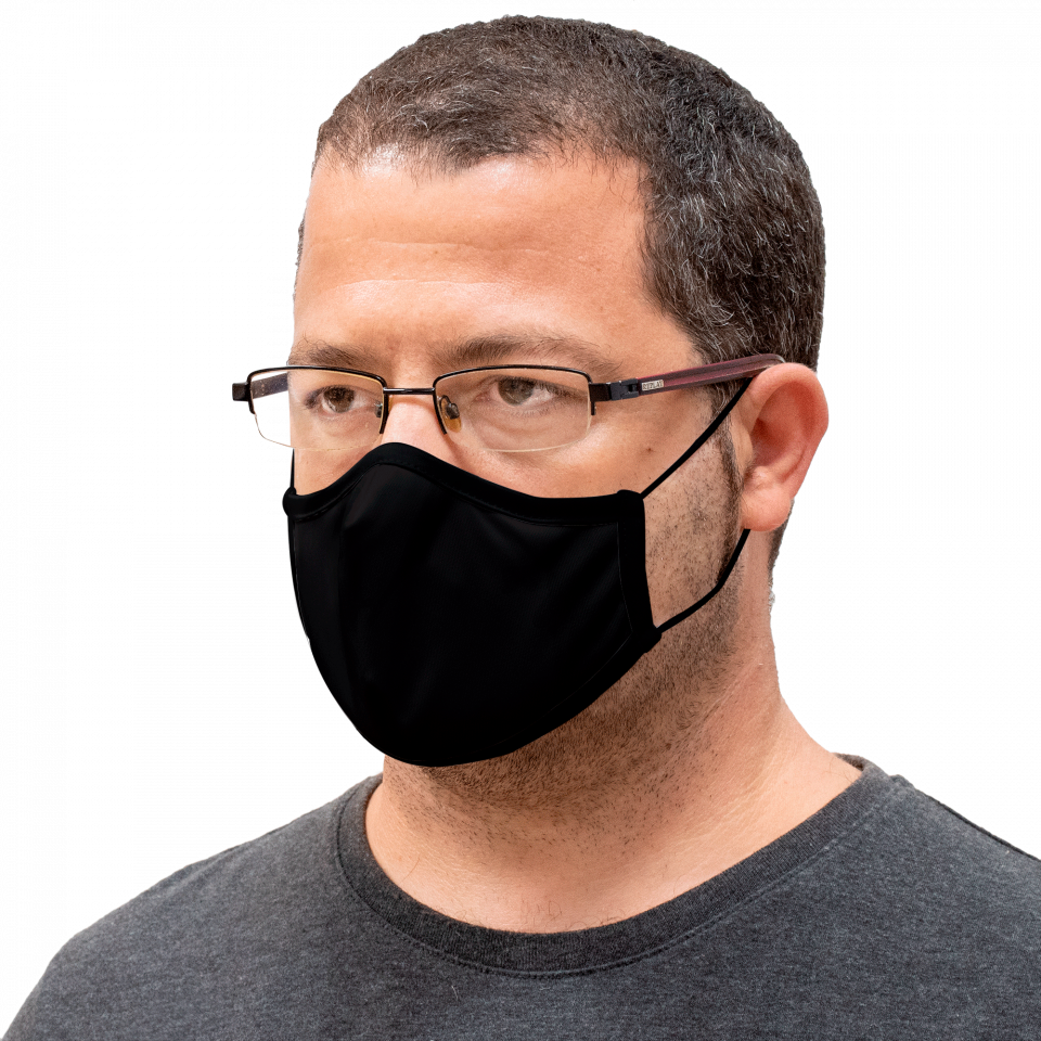 Mascarilla algodón orgánico reversible grande caqui y negra homologada con protección +90% personalizada