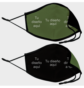 Mascarilla algodón orgánico reversible grande caqui y negra homologada con protección +90% personalizada