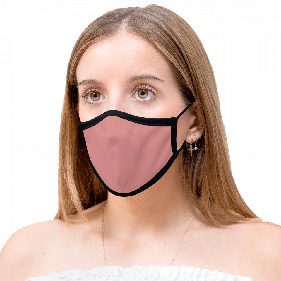 Mascarilla algodón orgánico reversible mediana mahogany y negra homologada con protección +90% personalizada