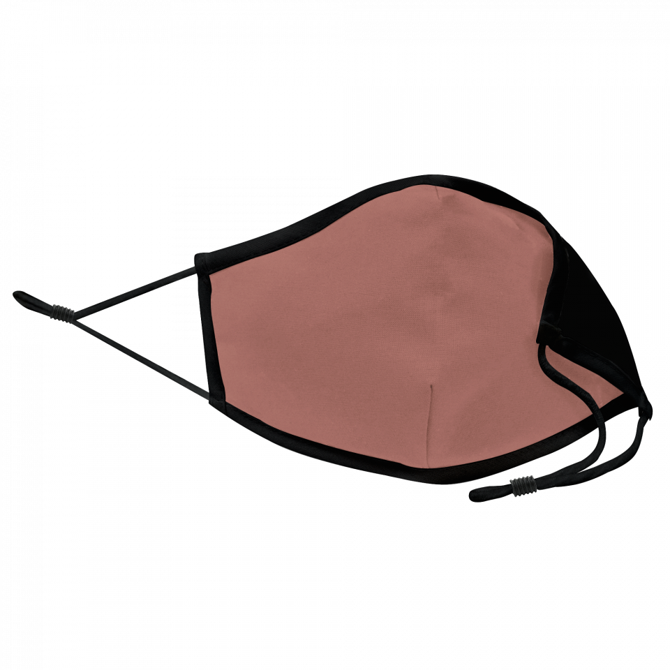 Mascarilla algodón orgánico reversible mediana mahogany y negra homologada con protección +90% personalizada