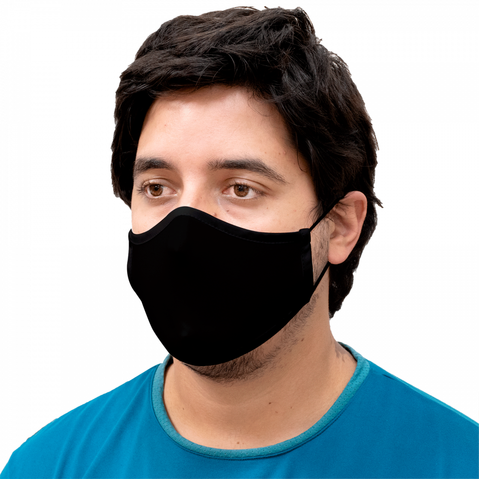 Mascarilla algodón orgánico reversible súper grande rojo y negra homologada con protección +90% personalizada