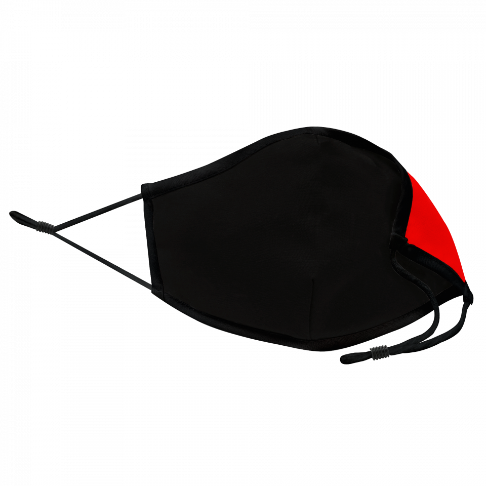 Mascarilla algodón orgánico reversible pequeña rojo y negra homologada con protección +90% personalizada