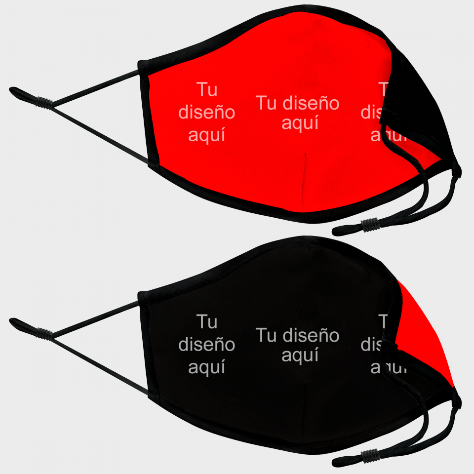 Mascarilla algodón orgánico reversible mediana rojo y negra homologada con protección +90% personalizada