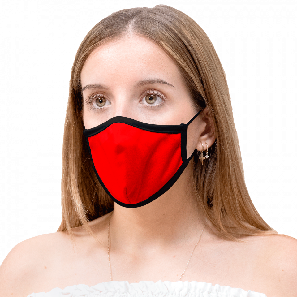 Mascarilla algodón orgánico reversible mediana rojo y negra homologada con protección +90% personalizada