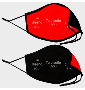 Mascarilla algodón orgánico reversible grande rojo y negra homologada con protección +90% personalizada