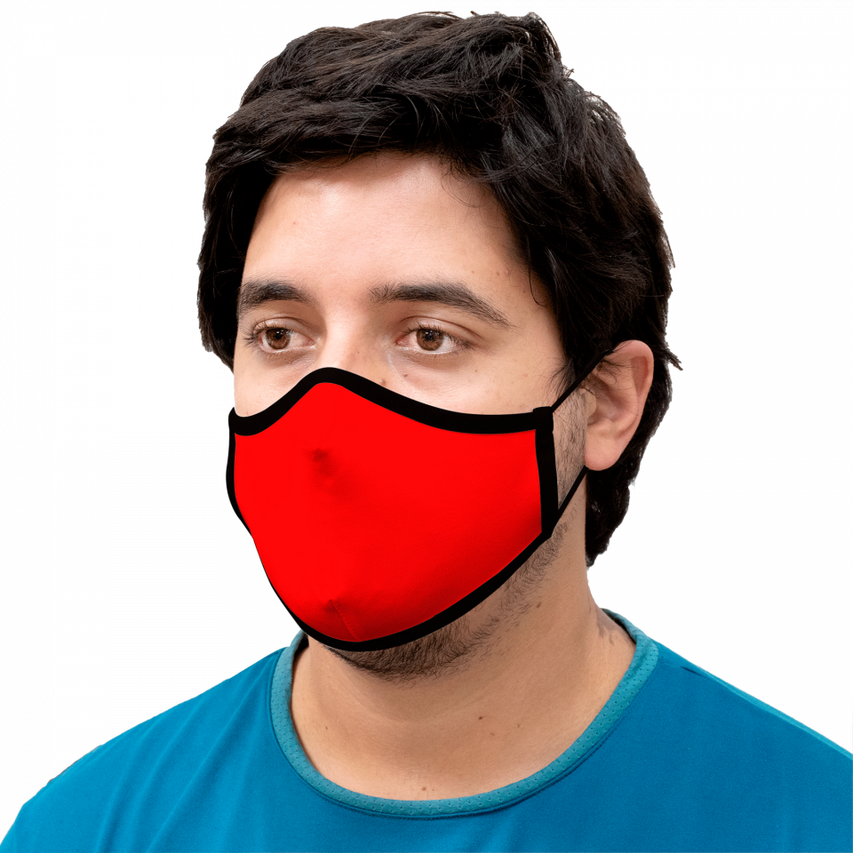 Mascarilla algodón orgánico reversible súper grande rojo y negra homologada con protección +90% personalizada