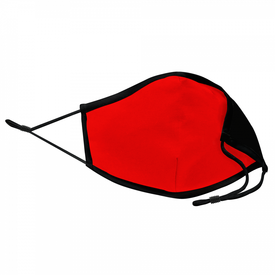 Mascarilla algodón orgánico reversible súper grande rojo y negra homologada con protección +90% personalizada