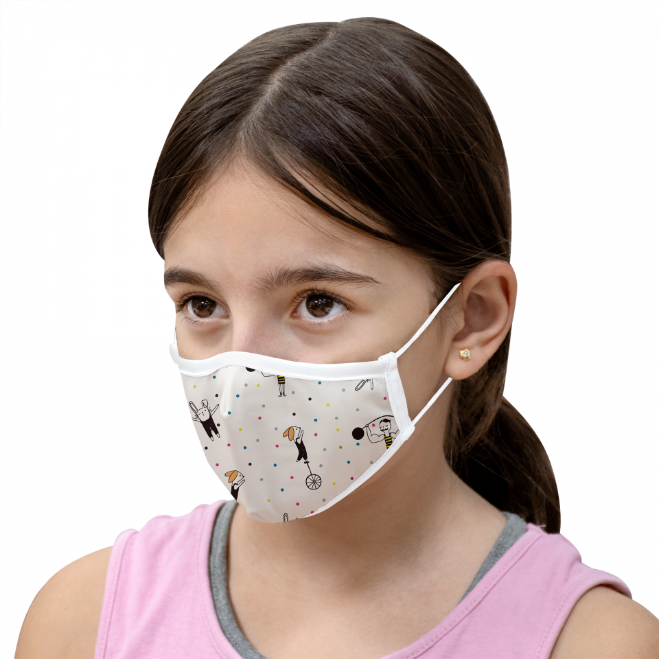 Mascarilla algodón orgánico reversible pequeña circus beige y space navy homologada con protección +90%