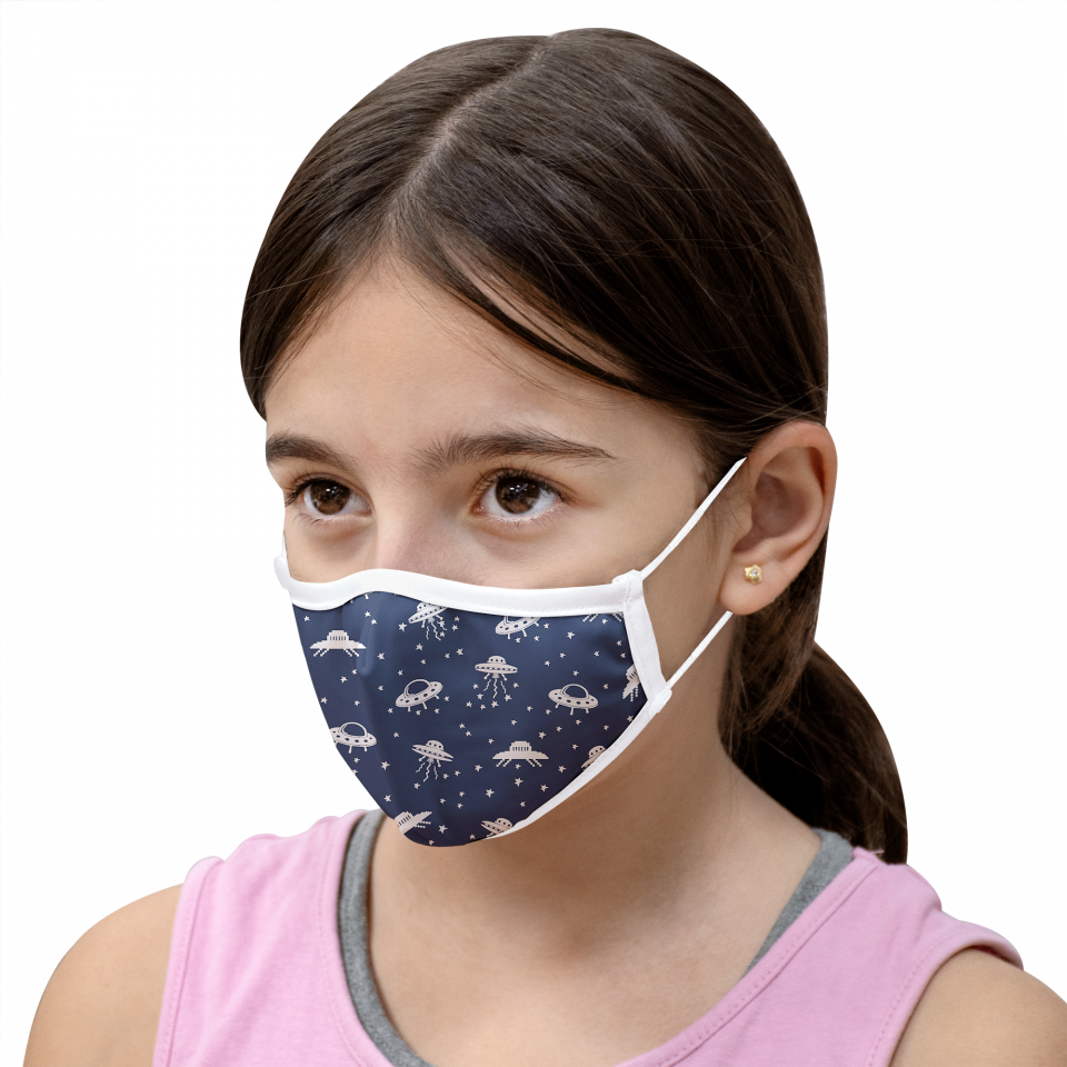 Mascarilla algodón orgánico reversible pequeña circus beige y space navy homologada con protección +90%