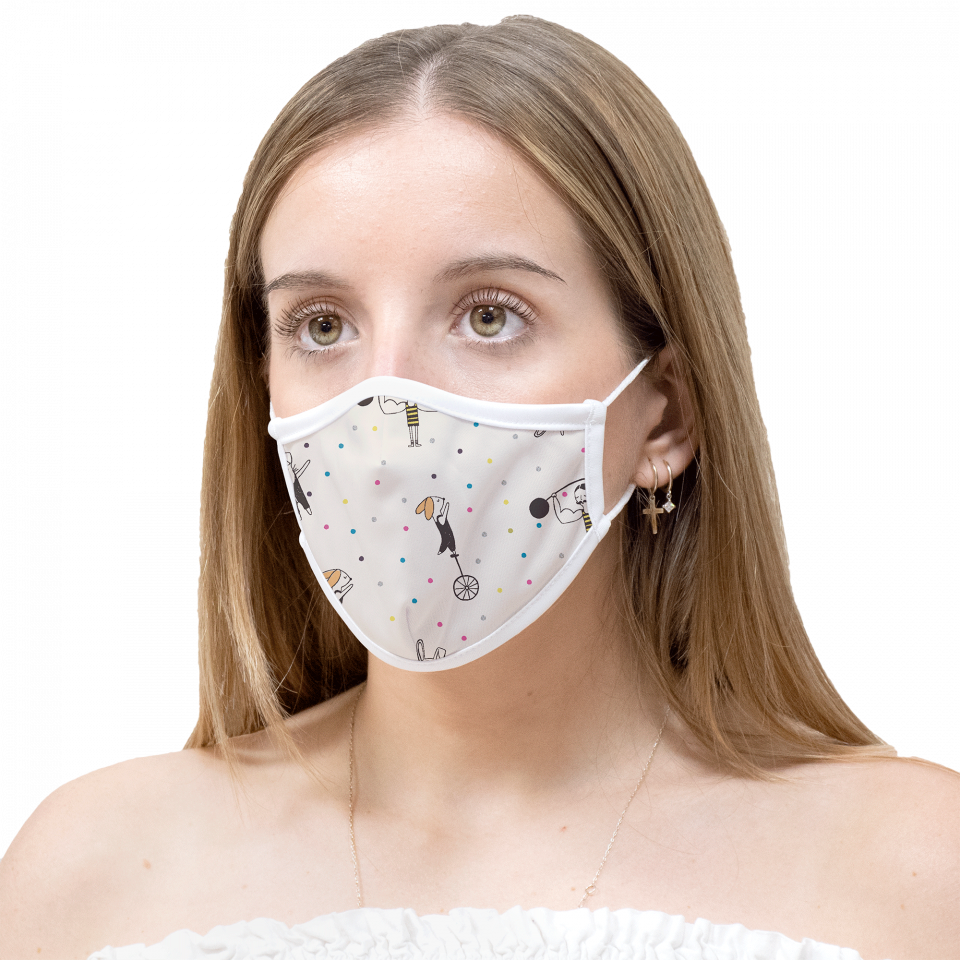 Mascarilla algodón orgánico reversible mediana circus beige y space navy homologada con protección +90%