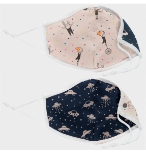 Mascarilla algodón orgánico reversible mediana circus beige y space navy homologada con protección +90%