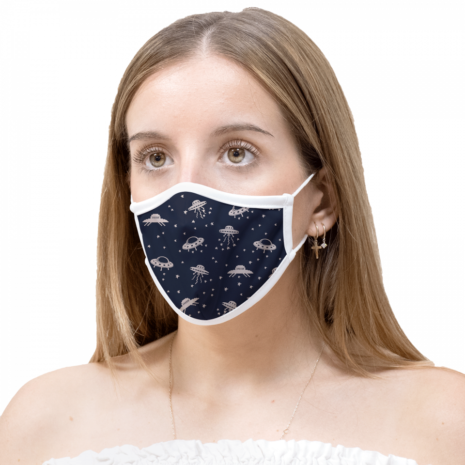 Mascarilla algodón orgánico reversible mediana circus beige y space navy homologada con protección +90%