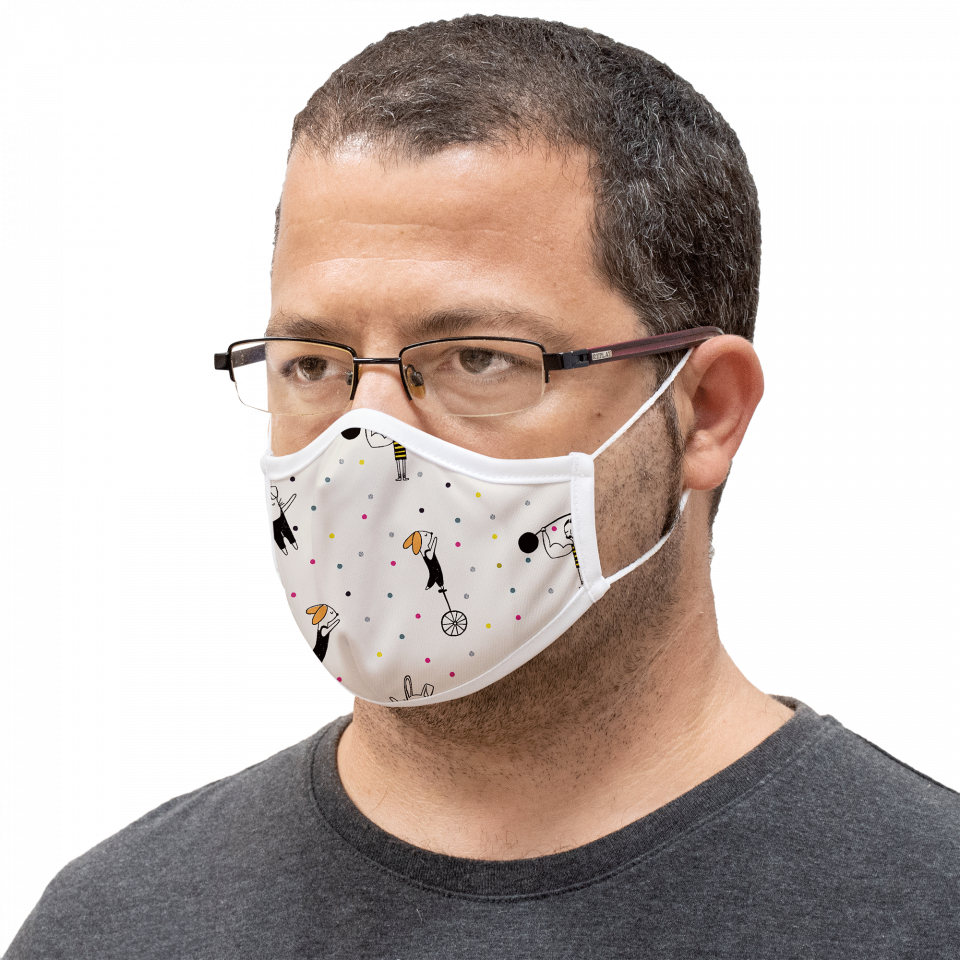 Mascarilla algodón orgánico reversible grande circus beige y space navy homologada con protección +90%