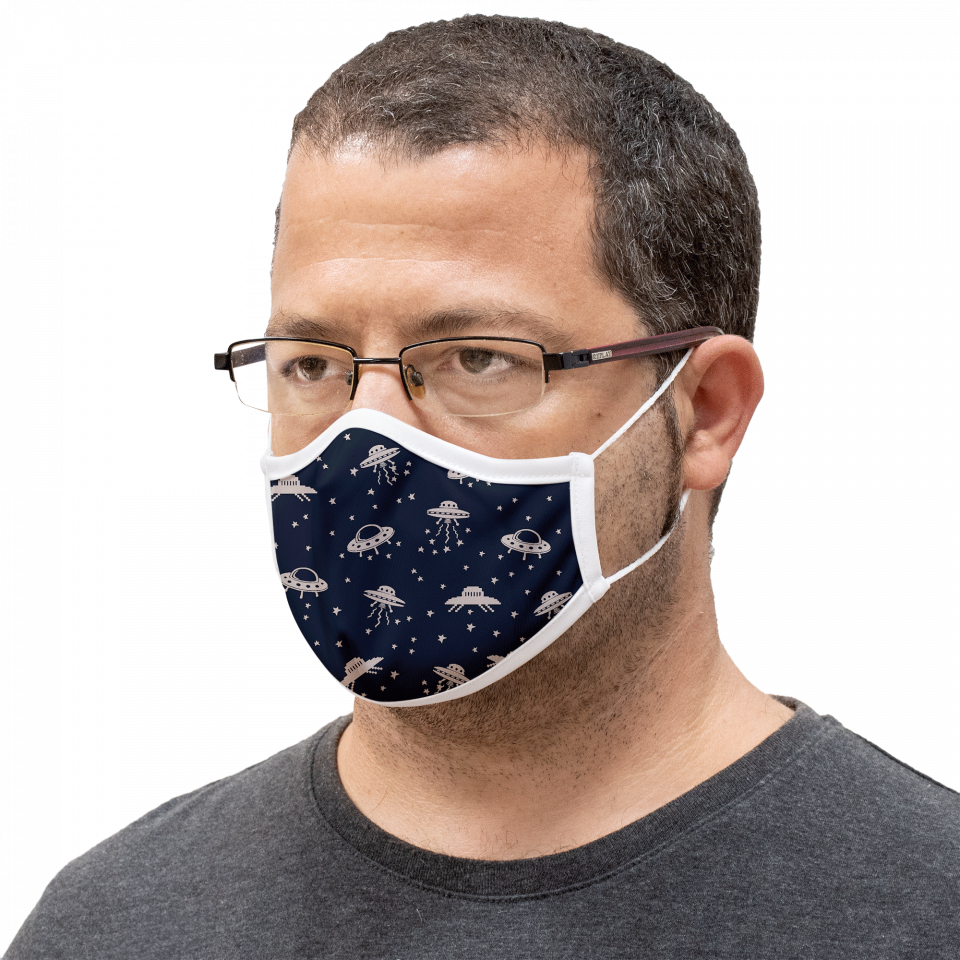 Mascarilla algodón orgánico reversible grande circus beige y space navy homologada con protección +90%