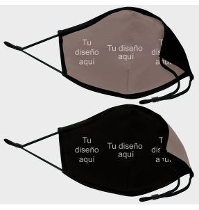 Mascarilla algodón orgánico reversible pequeña taupe y negra homologada con protección +90% personalizada