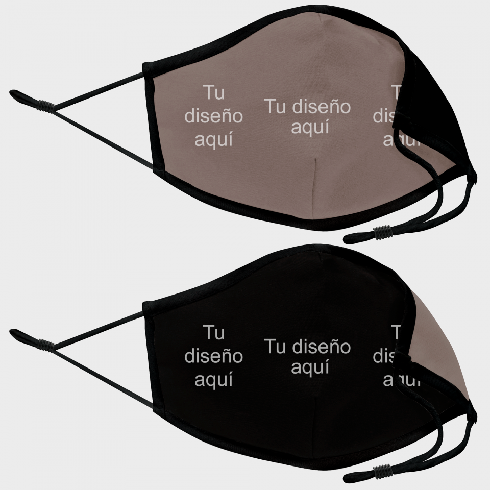 Mascarilla algodón orgánico reversible grande taupe y negra homologada con protección +90% personalizada