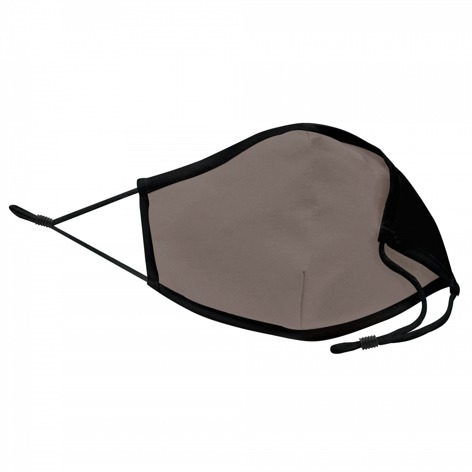 Mascarilla algodón orgánico reversible grande taupe y negra homologada con protección +90% personalizada
