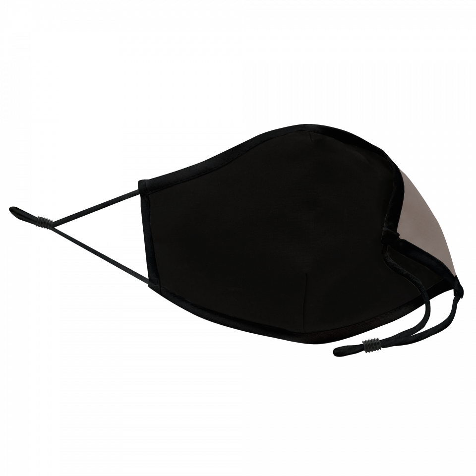 Mascarilla algodón orgánico reversible grande taupe y negra homologada con protección +90% personalizada