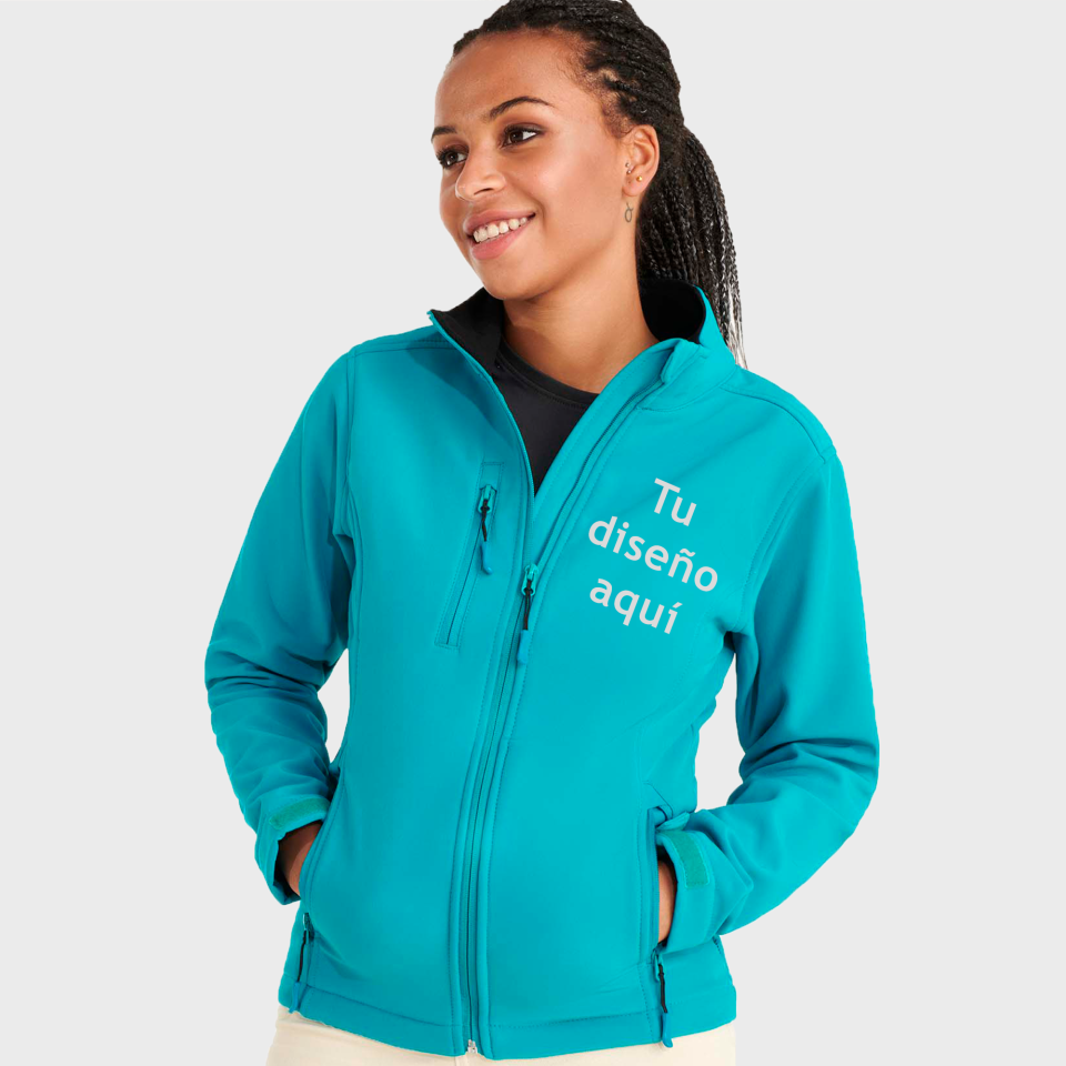 Softshell mujer 2 capas cremalleras al tono personalizado