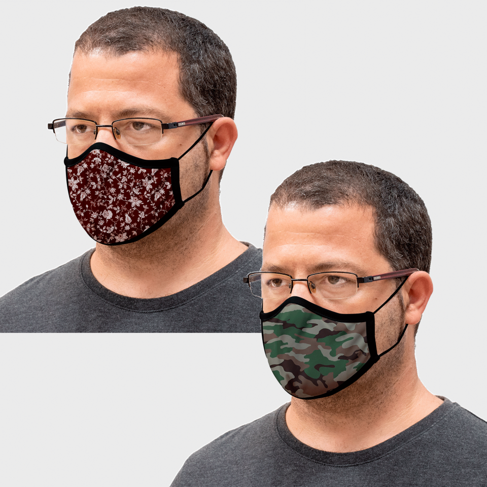 Mascarilla algodón orgánico reversible grande flores granate homologada con protección +90%