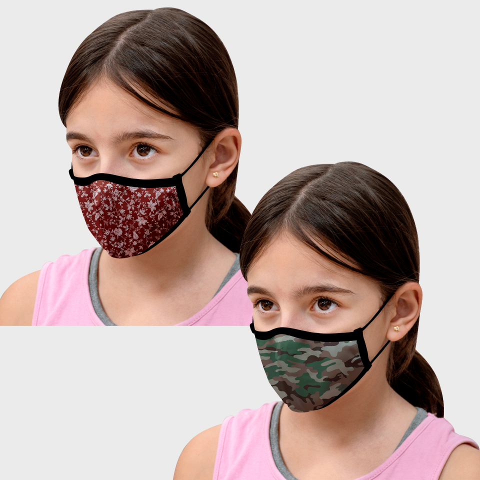 Mascarilla algodón orgánico reversible pequeña flores granate homologada con protección +90%