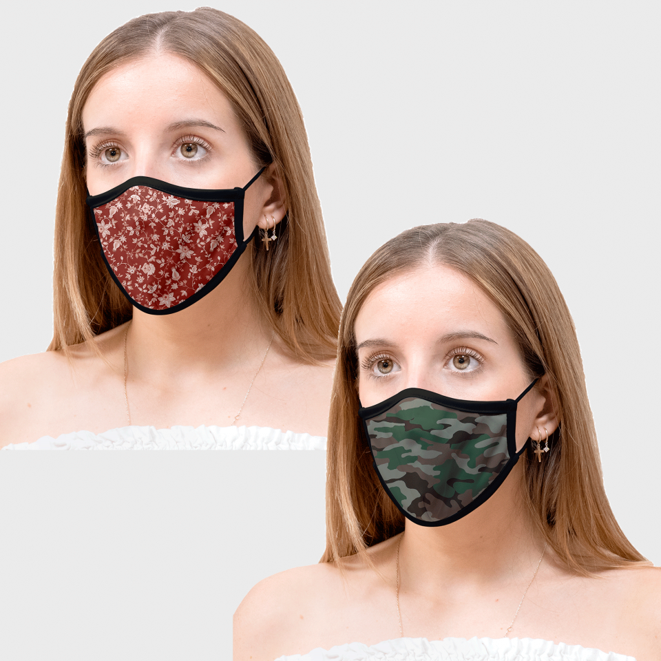 Mascarilla algodón orgánico reversible mediana flores granate homologada con protección +90%