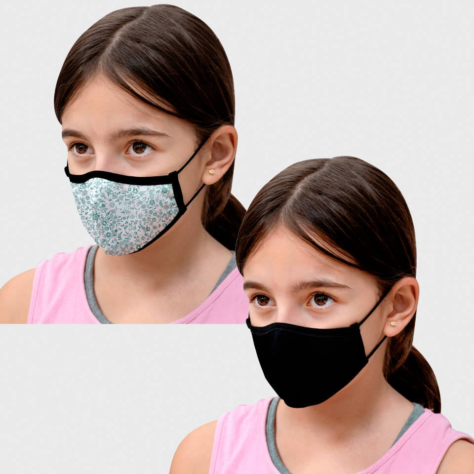 Mascarilla algodón orgánico reversible pequeña mini daisy green homologada con protección +90%