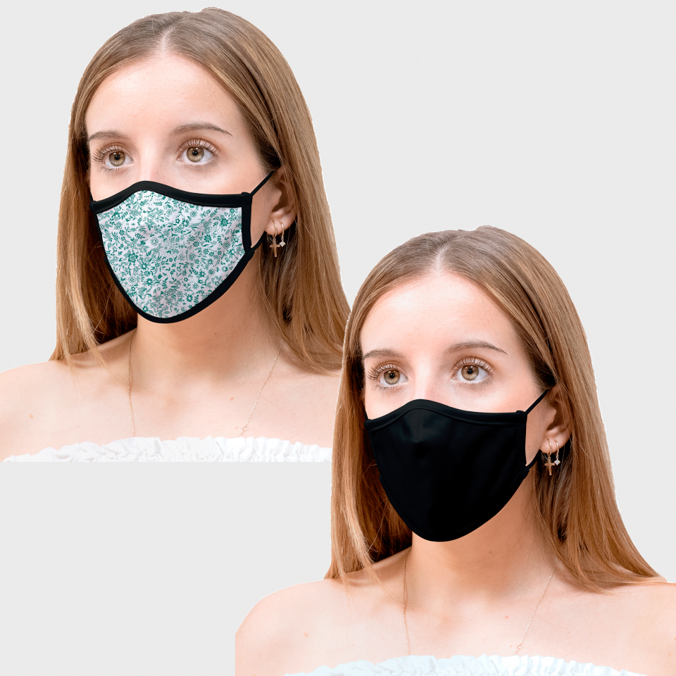 Mascarilla algodón orgánico reversible mediana mini daisy green homologada con protección +90%