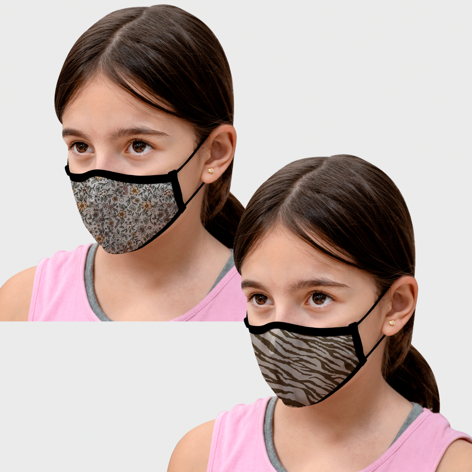 Mascarilla algodón orgánico reversible pequeña flores gris homologada con protección +90%