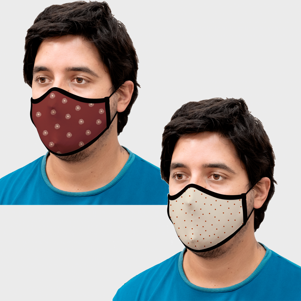 Mascarilla algodón orgánico reversible súper grande topos y soles homologada con protección +90%