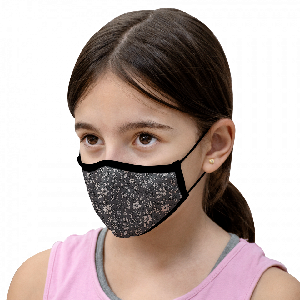 Mascarilla algodón orgánico reversible pequeña dots black y flower antracite homologada con protección +90%