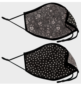 Mascarilla algodón orgánico reversible pequeña dots black y flower antracite homologada con protección +90%