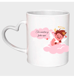 Taza corazón para San Valentín diseño cupido personalizable