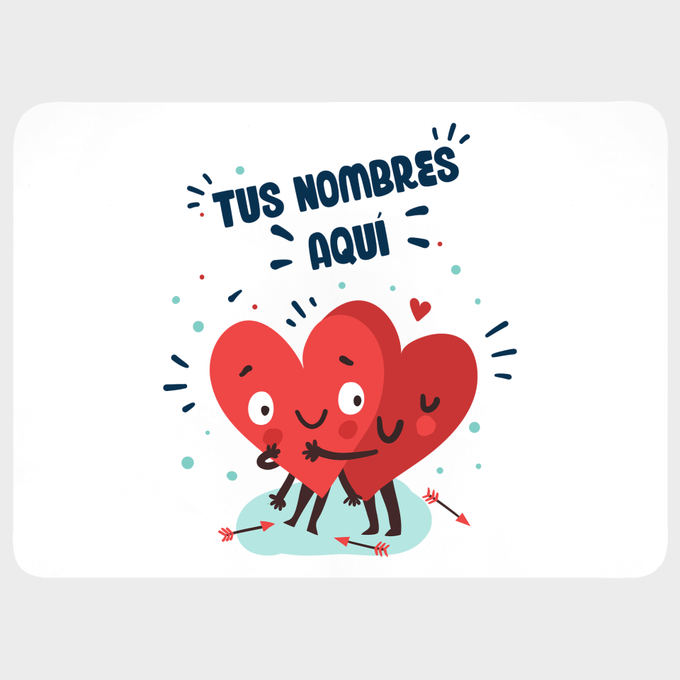 Mantel individual con base corcho para San Valentín diseño corazones abrazándose personalizable