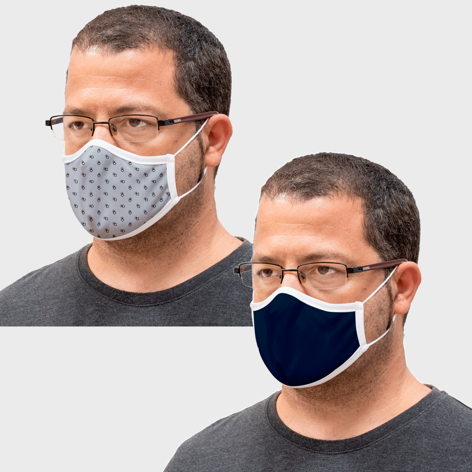 Mascarilla algodón orgánico reversible grande geo tie grey y navy homologada con protección +90%