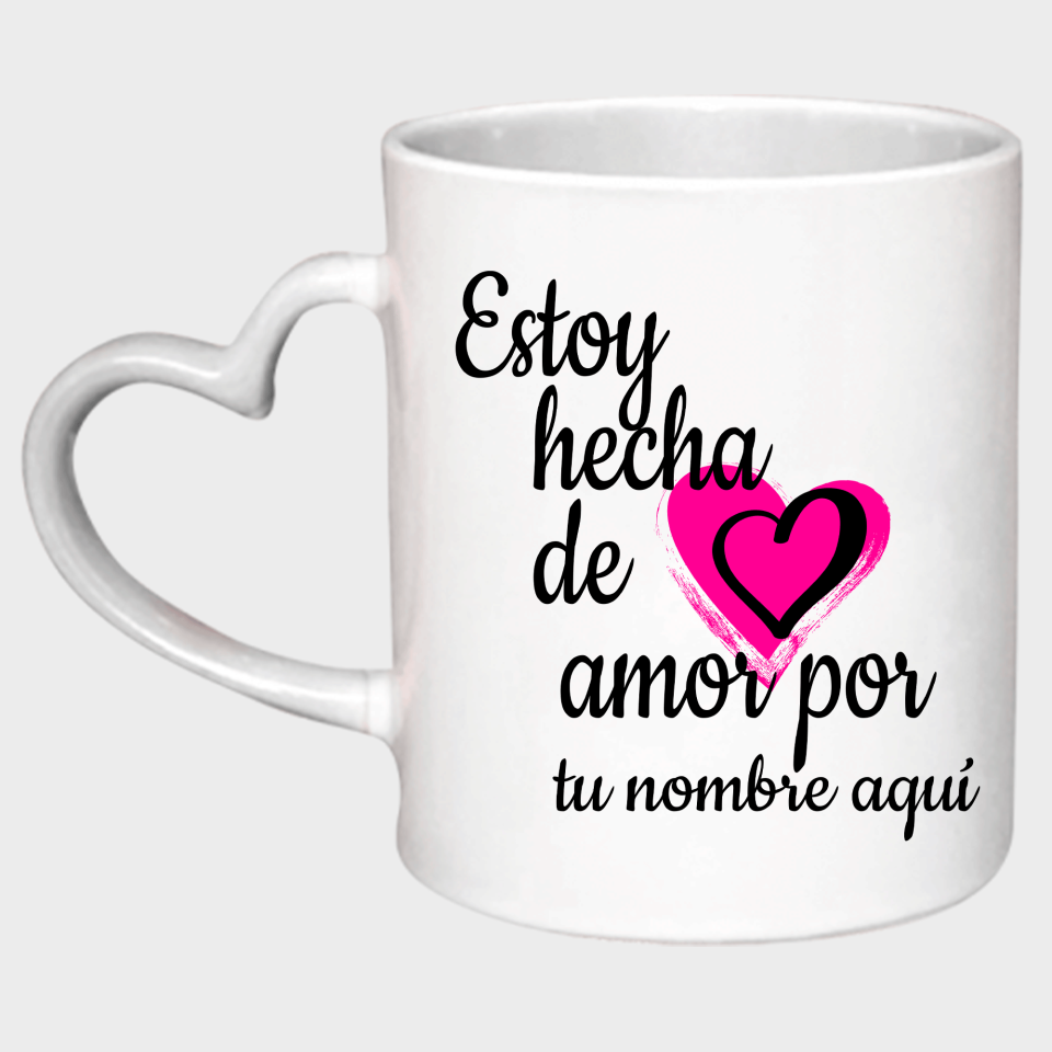 Taza corazón para San Valentín diseño hecha de amor personalizable