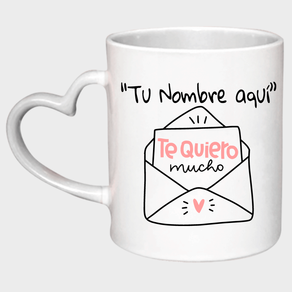 Taza corazón para San Valentín diseño te quiero mucho personalizable