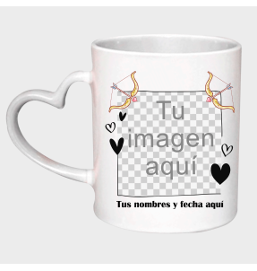 Taza corazón para San Valentín diseño flechas cupido personalizable