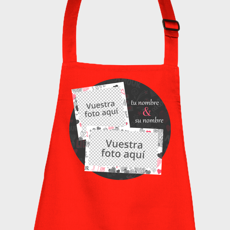 Delantal para San Valentín diseño polaroids personalizable