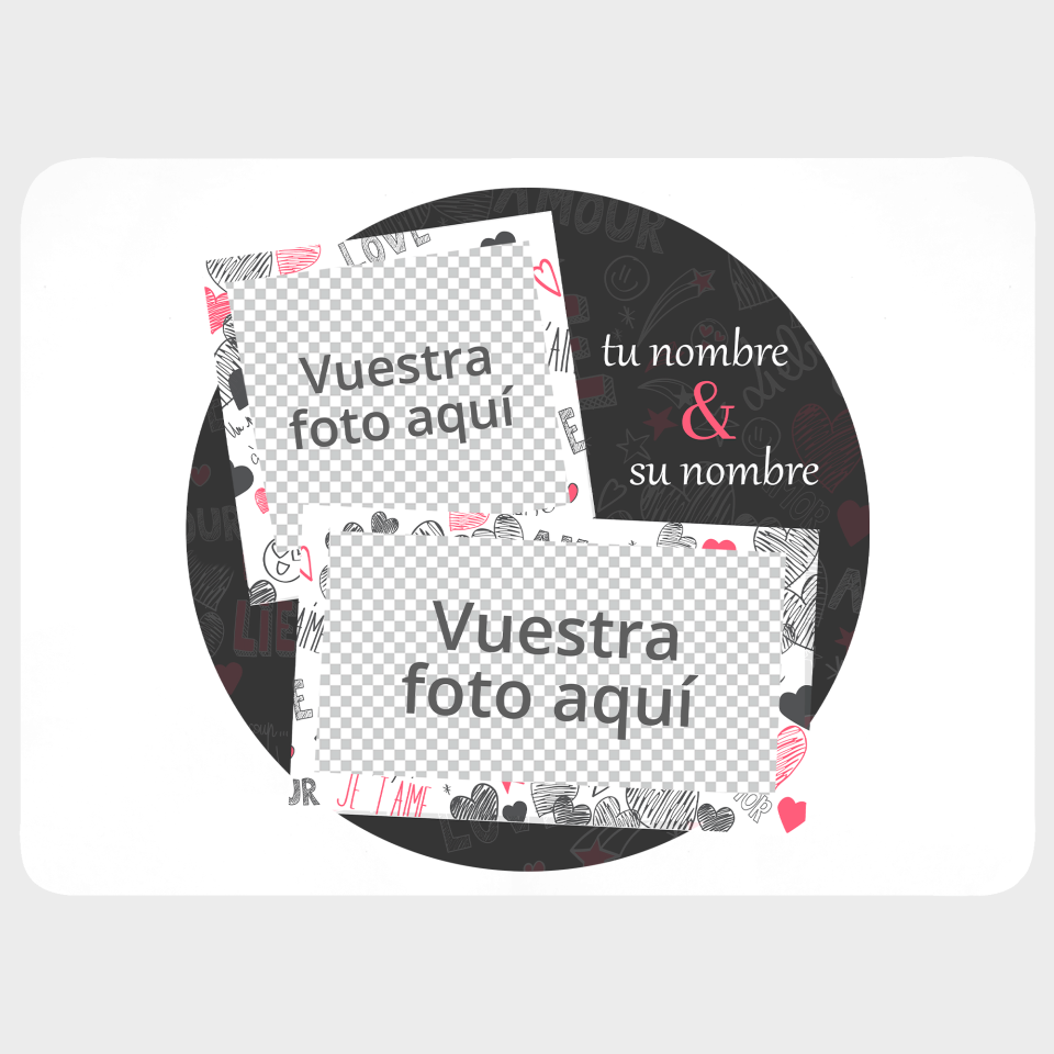 Mantel individual con base corcho para San Valentín diseño polaroids personalizable