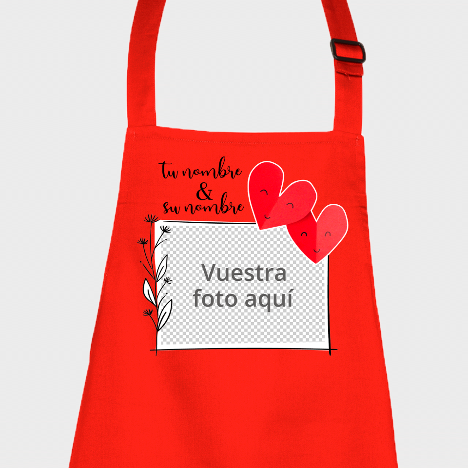Delantal para San Valentín diseño marco corazones personalizable