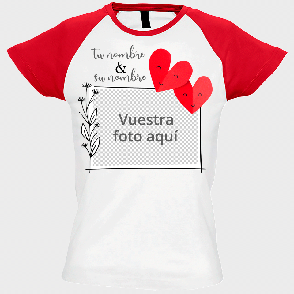 Camiseta mujer para San Valentín diseño marco corazones personalizable