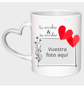 Taza corazón para San Valentín diseño marco corazones personalizable