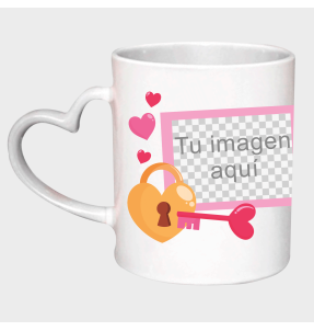 Taza corazón para San Valentín diseño candado personalizable