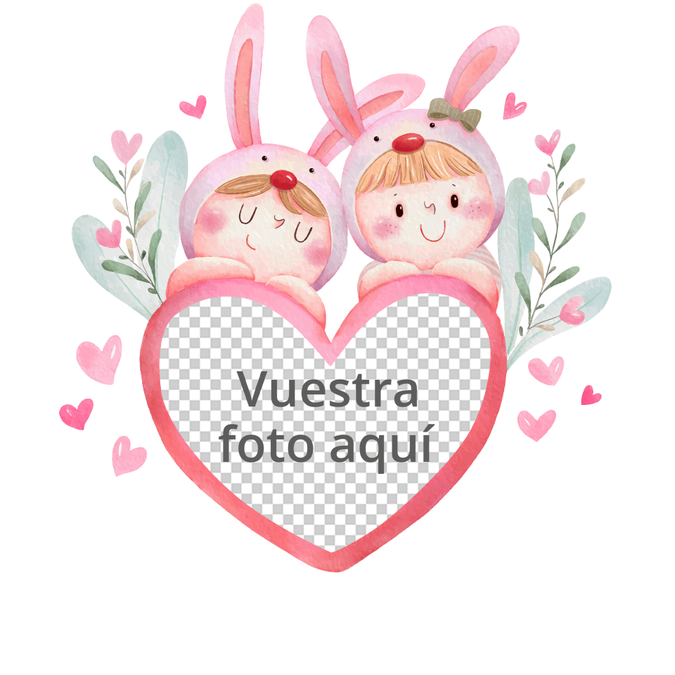 Cojín tacto cuero para San Valentín diseño conejos personalizable